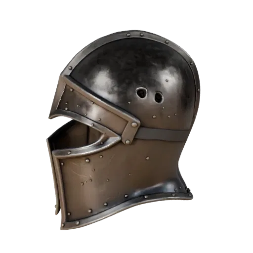 Medieval Helmet 3D model, three-quarter front view, Unity viewport, showing metal, head-worn scale.