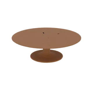 A 3D model of a mid-century modern pedestal cake stand with a smooth, rounded top and a flared base, rendered in a warm brown
