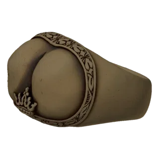 Modelo 3D de anillo sello ornamentado con emblema de corona y banda decorativa, visto de lado.