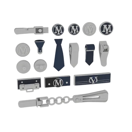Monogram Style Tie Clip product viz 3D model, turntable hero render, showing cufflink form, surface, and scale cues.
