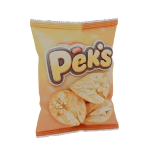 3D model of open Pek's chips bag with appetizing chips