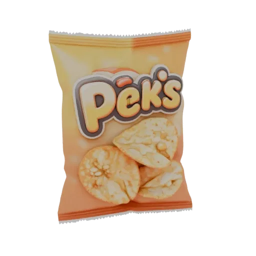 Modèle 3D paquet de chips ouvert "Pek's" avec chips appétissantes