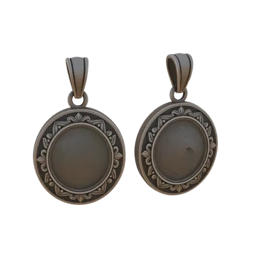 Ornate Medallion scene ready 3D model, top-down studio render, showing pendant silhouette and surface contrast.