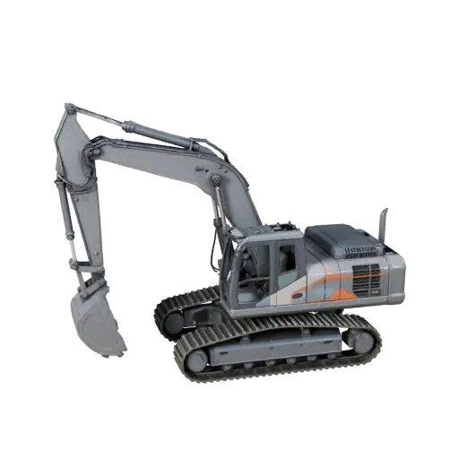 Roadwork Excavator Stylized 3D model, stylized isometric render, showing painted steel, large mechanical silhouettes.