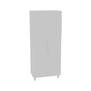 Uma renderização 3D de um armário alto, moderno, de duas portas com um design minimalista, apoiado em quatro pés curtos.