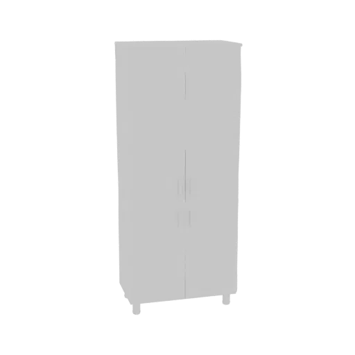A 3D render of a tall, modern, two-door cabinet with a minimalist design, standing on four short feet.