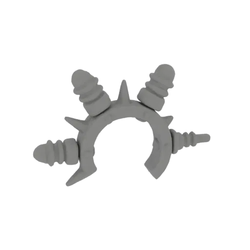 3D model of a gray, spiked collar accessory with horn-like protrusions.