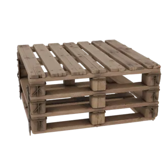 Mittelalterliche Holzpalette druckbares 3D-Modell, isometrische STL-Renderung, zeigt Holzplanken, stapelbare Masse.