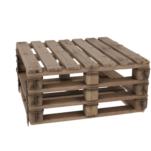 Modello 3D stampabile Bancale di Legno Medievale, rendering isometrico STL, che mostra assi di legno, massa impilabile.
