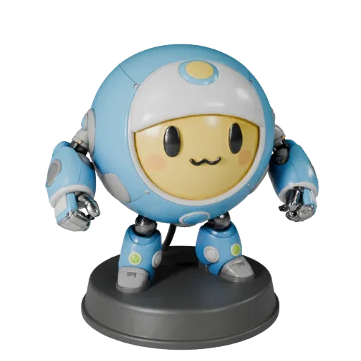 Robot Style Mascot collectible 3D model preview showing pose, studio close-up view, expression and smooth toy surfaces