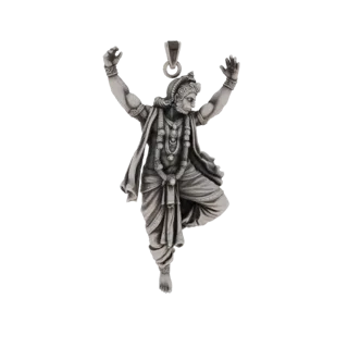 3D model of Lord Hanuman in a dynamic dancing pose, wearing ornate jewelry and a dhoti, with a loop for pendant attachment.