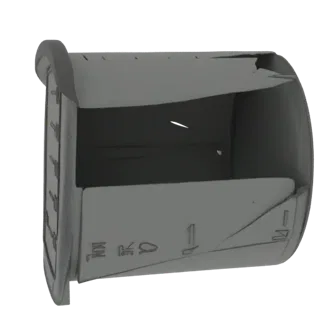 Modello 3D di un'antica anfora canopica egizia con geroglifici dettagliati, presentato in un rendering grigio neutro.