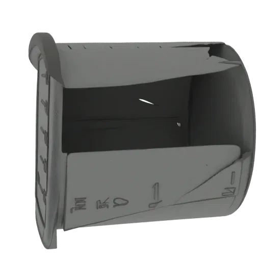 3D model of an ancient Egyptian canopic jar with detailed hieroglyphs, presented in a neutral gray render.