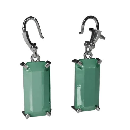 Emerald Earrings game ready 3D model, top-down studio render, with calibrated earring silhouette and material reads.