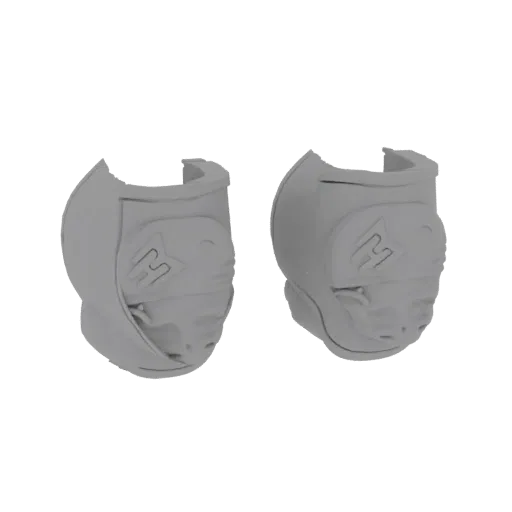 A 3D model of two Naruto-inspired headbands, each with a metallic plate featuring the Konoha symbol, presented in a neutral g