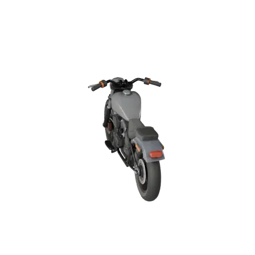 Low Poly Vintage Cruiser Motorrad 3D-Modell, Drei-Viertel-Spiel-Viewport, Low-Poly-Fahrzeug-Asset mit tief liegendem Sitzprof