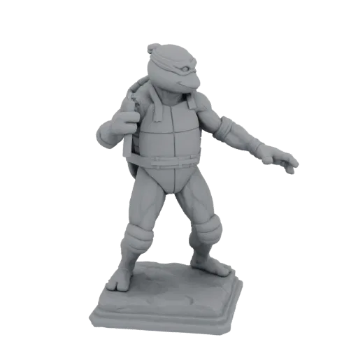 3D model of Leonardo from Teenage Mutant Ninja Turtles, standing on a textured base, holding his katana.