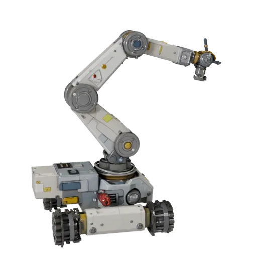 Crawler Robot Arm Stylized 3D model, stylized isometric render, showing metal frames, robot form.