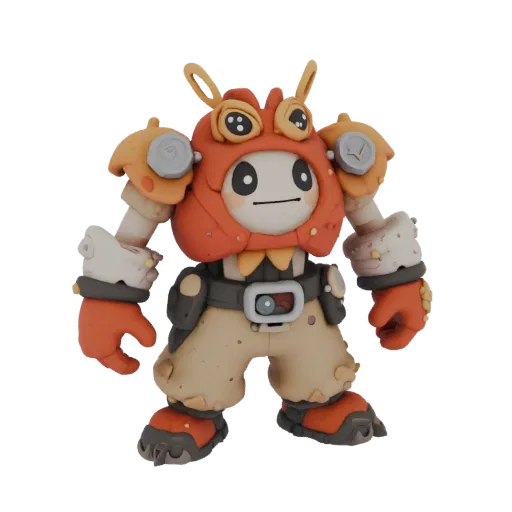 3D model of Happy Chaos character from Guilty Gear in claymation style, standing full height