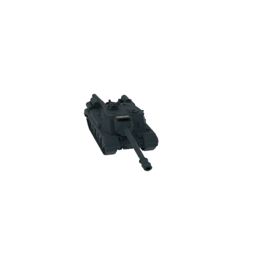 3D model of a dark grey self-propelled howitzer with a long cannon and tracked base, viewed from a slightly elevated front-le