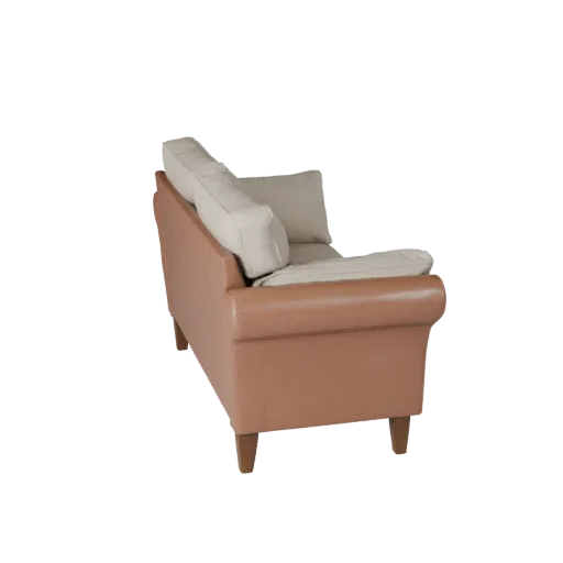 Compact Sofa Stylized 3D model, living room, stylized isometric render, woven fabric detail.