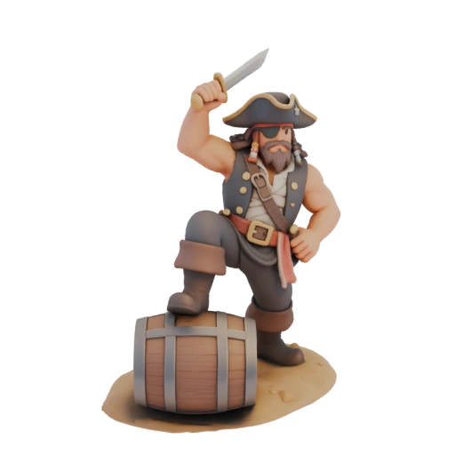Dynamic Pirate with Cutlass and Barrel Statue