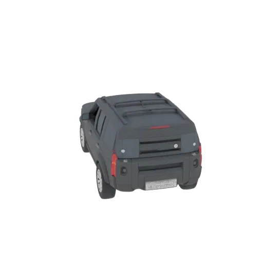 Rear view of a dark grey SUV 3D model, showcasing its taillights, bumper, and license plate.