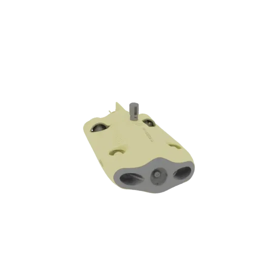 3D-Modell einer gelben Unterwasser-Drohne mit Kamera und Lichtern, von leicht erhöhtem Winkel.