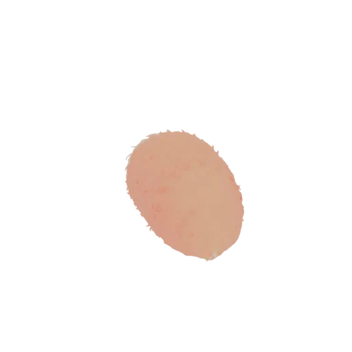 A 3D render of a fluffy pink egg with a soft, textured surface against a black background.