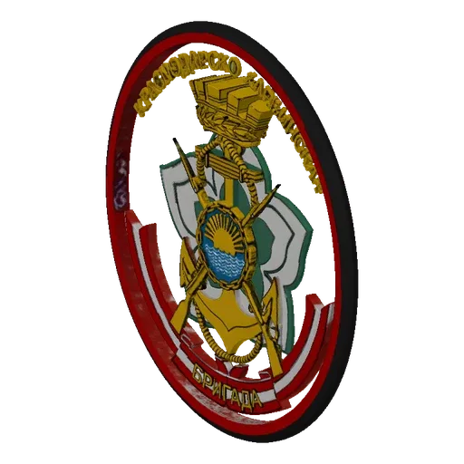 3D model render of the 40th Naval Infantry Brigade emblem, featuring an anchor, crossed rifles, a crown, and Cyrillic text.