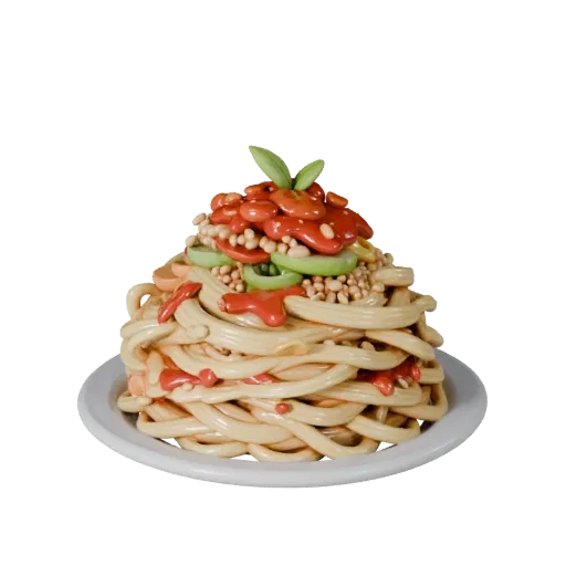 Restaurant Pasta Plate High Poly 3D model, close-up studio render, showing sauces, plated composition.