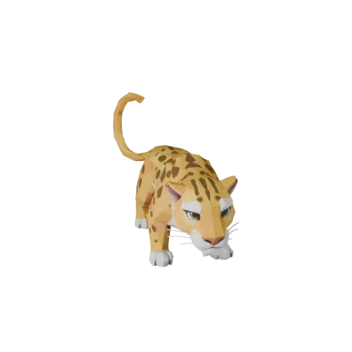 Modello 3D Leopardo Low Poly, vista laterale della telecamera di gioco, asset animale low-poly con affusolamento della mascel