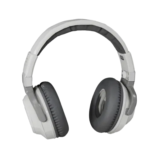 Retro Gaming Headset Low Poly 3D model, game viewport three-quarter view, showing soft ear pads, wearable scale.