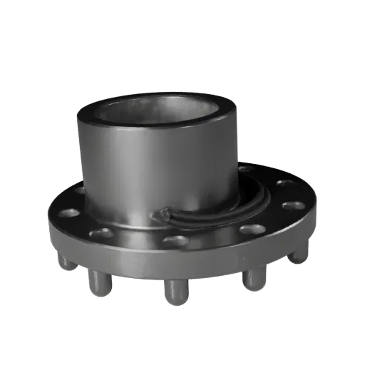 Cast Metal Pipe Flange 3D model, side profile view, technical viewport render, showing machined metal, form detail.
