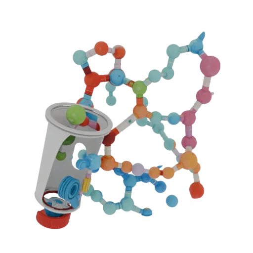 Protein Molecule Set High Poly 3D model, close-up studio render, showing colored spheres, molecule layout.