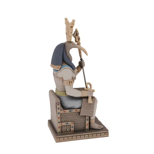 3D model of Thoth, the Egyptian god of wisdom, depicted as a seated ibis-headed figure holding an ankh.