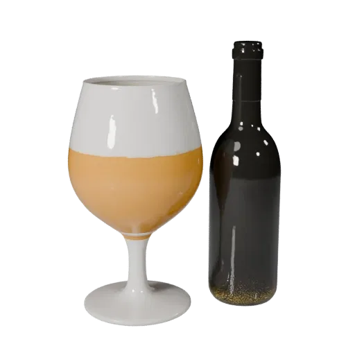 Wine Bottle Product Viz 3D model, three-quarter studio product render, showing glass, container shape.