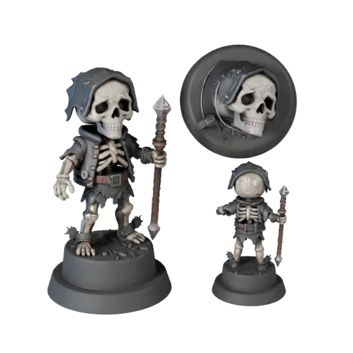 Undead Skeleton Miniature product render 3D model preview three-quarter studio view, pose and resin detail