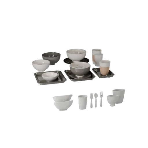 Breakfast Salad Bowl Set Product Viz 3D model, three-quarter studio product render, showing ceramic, form detail.