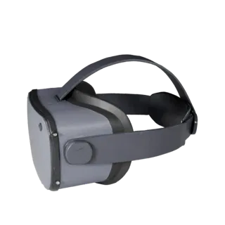 VR Headset Low Poly 3D model, game viewport three-quarter view, showing silicone, wearable fit.