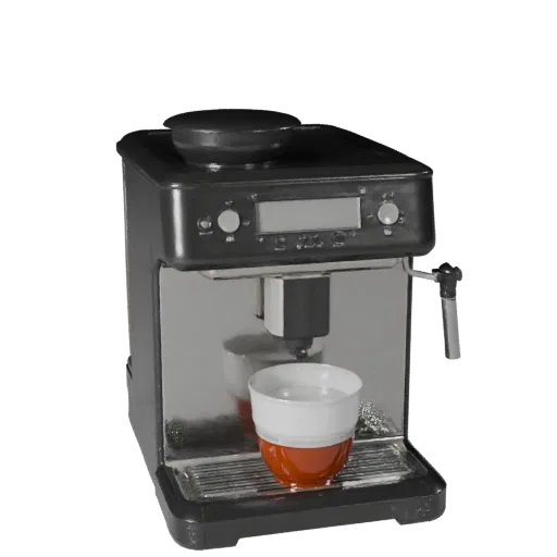 Retro Coffee Machine Realistic 3D model, dining room, three-quarter studio render, plastic detail.