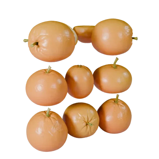 Reife Orange druckbares 3D-Modell, isometrische STL-Renderung, die Hautporen und erkennbare Fruchtformen zeigt.