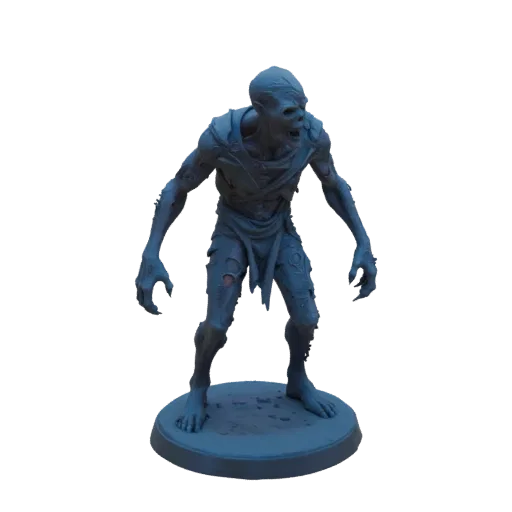 Dark Fantasy Zombie Undead Miniature STL, Drei-Viertel-Tabletop-Rendering, Resin-druckbare Gegner-Miniatur mit azurblauen Bro