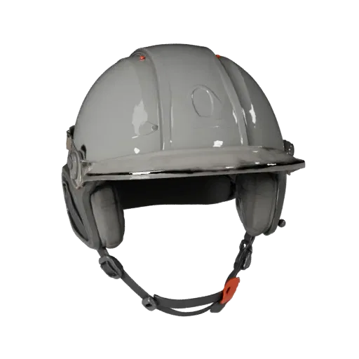 Rescue Style Helmet 3D model, three-quarter front view, Unity viewport, showing transparent shields, form detail.