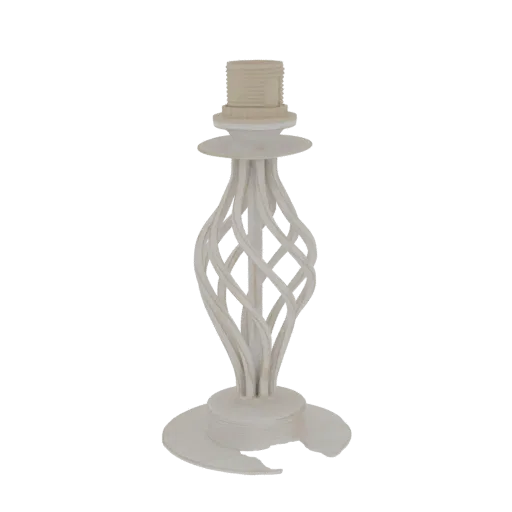 3D model of an ornate, cream-colored lamp base with a twisted column and a circular base, set against a white background.