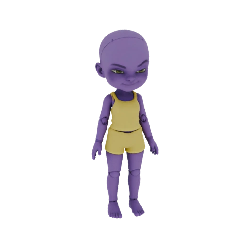 Purple Anime Girl with Yellow Outfit 3D Model