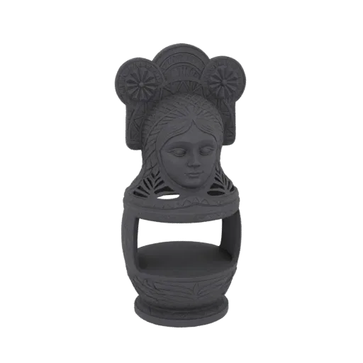 3D model render of a Slavic Goddess figurine with a detailed face and an ornate, traditional headdress, presented against a w
