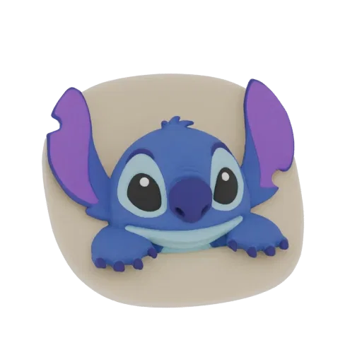 3D model of Stitch peeking from a plate, hands gripping the edge