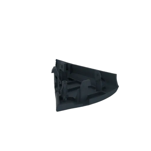 3D render of a dark gray industrial bracket with internal structural supports, viewed from an angle.