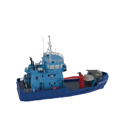 Bote Rebocador Azul com Guindaste Modelo 3D